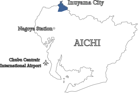 愛知県の地図：名古屋駅、犬山市、中部国際空港の位置が表示されている